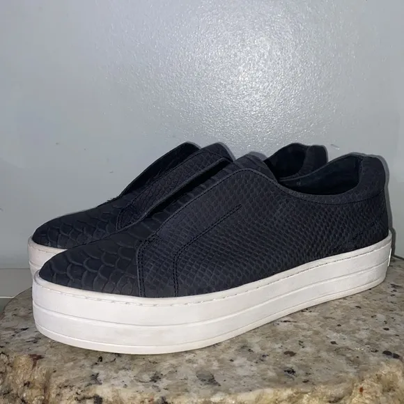J/Slides Women's Heidi Slip-On Platform Sneakers in Black Embossed Size 9