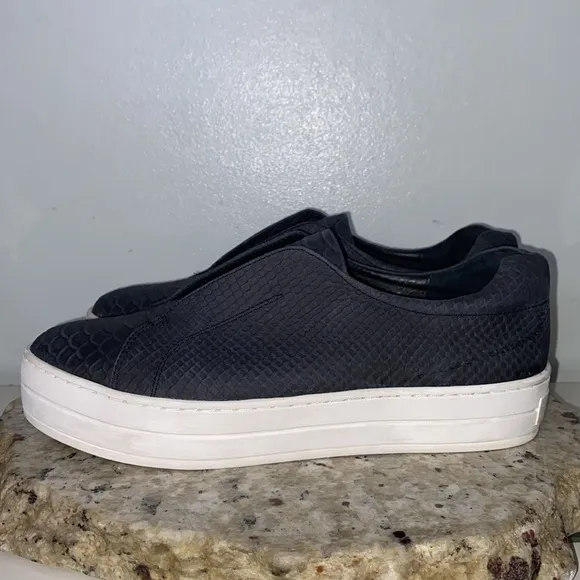 J/Slides Women's Heidi Slip-On Platform Sneakers in Black Embossed Size 9