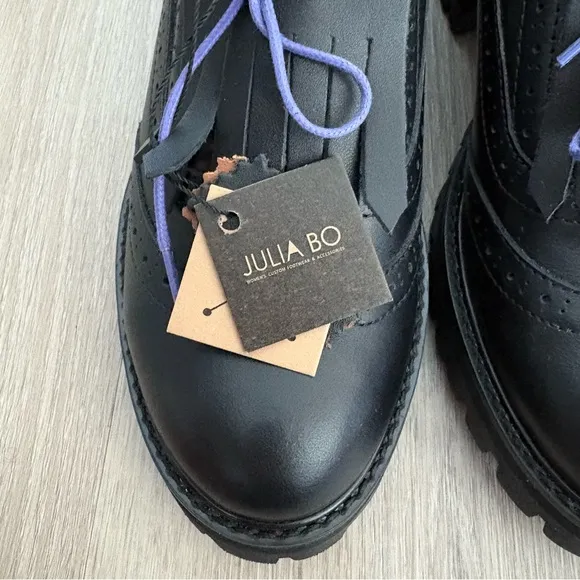Julia Bo Womens 100% Leather Lace Up Oxfords Black Academia Preppy Size 7.5