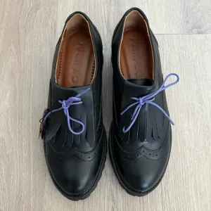 Julia Bo Womens 100% Leather Lace Up Oxfords Black Academia Preppy Size 7.5