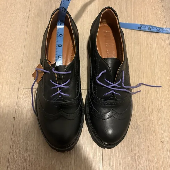 Julia Bo Womens 100% Leather Lace Up Oxfords Black Academia Preppy Size 7.5