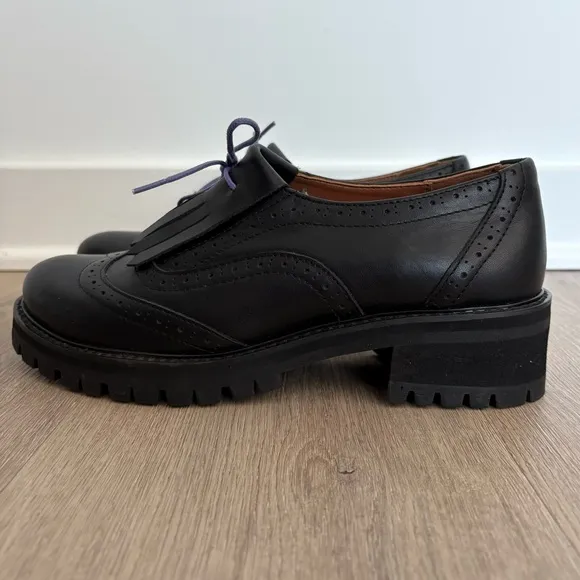 Julia Bo Womens 100% Leather Lace Up Oxfords Black Academia Preppy Size 7.5