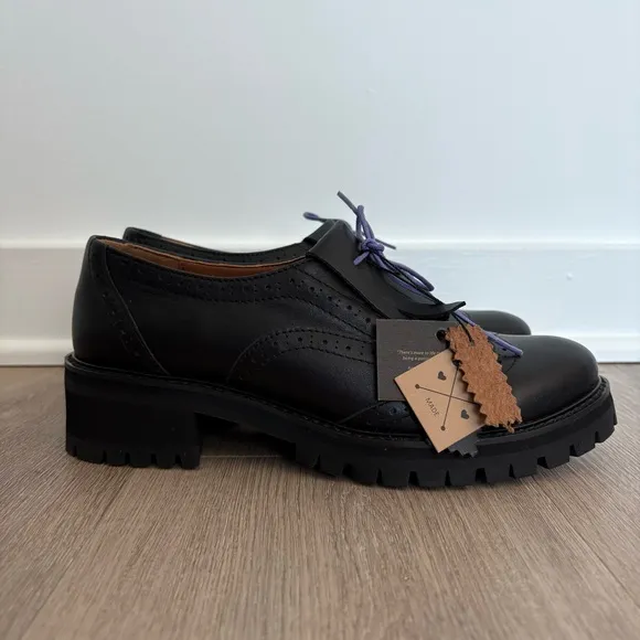 Julia Bo Womens 100% Leather Lace Up Oxfords Black Academia Preppy Size 7.5