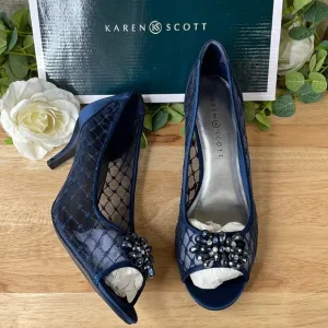 Karen Scott Womens Maralyn Open Toe Evening Heels Navy 10 M