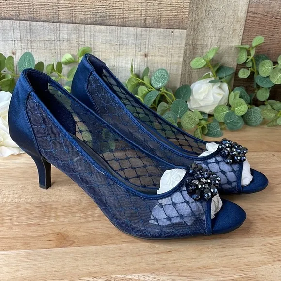 Karen Scott Womens Maralyn Open Toe Evening Heels Navy 10 M