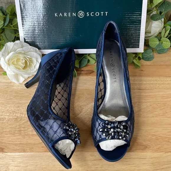 Karen Scott Womens Maralyn Open Toe Evening Heels Navy 10 M
