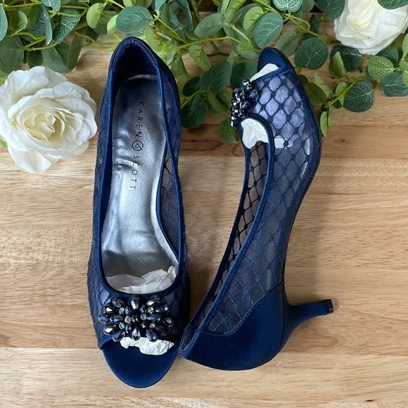 Karen Scott Womens Maralyn Open Toe Evening Heels Navy 10 M