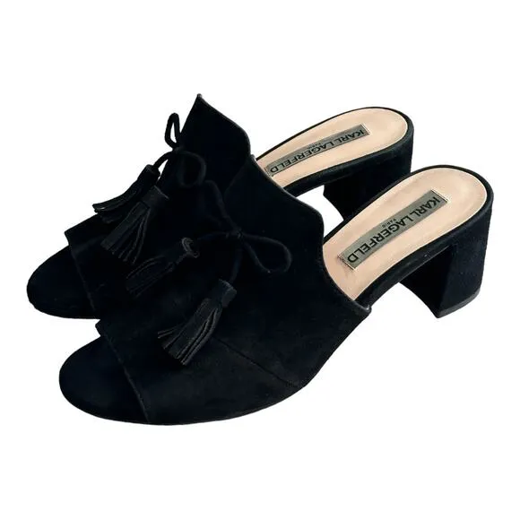 Karl Lagerfeld Holly Suede Sandal Heels Black Size 7.5