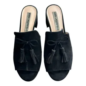 Karl Lagerfeld Holly Suede Sandal Heels Black Size 7.5