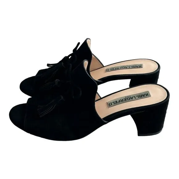 Karl Lagerfeld Holly Suede Sandal Heels Black Size 7.5