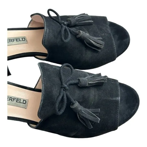 Karl Lagerfeld Holly Suede Sandal Heels Black Size 7.5