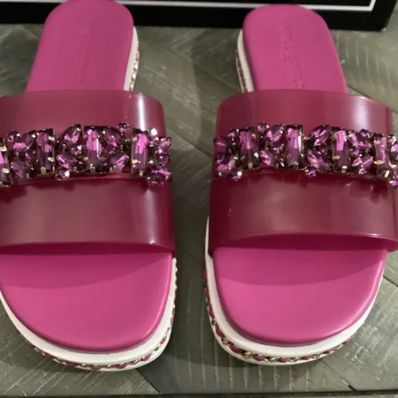 KARL LAGERFELD PARIS Women's Bijou Embellished Slide Sandals, size 7.5