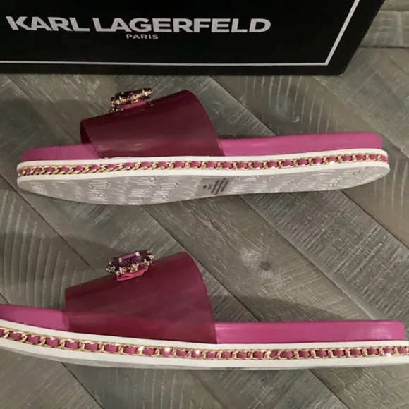 KARL LAGERFELD PARIS Women's Bijou Embellished Slide Sandals, size 7.5