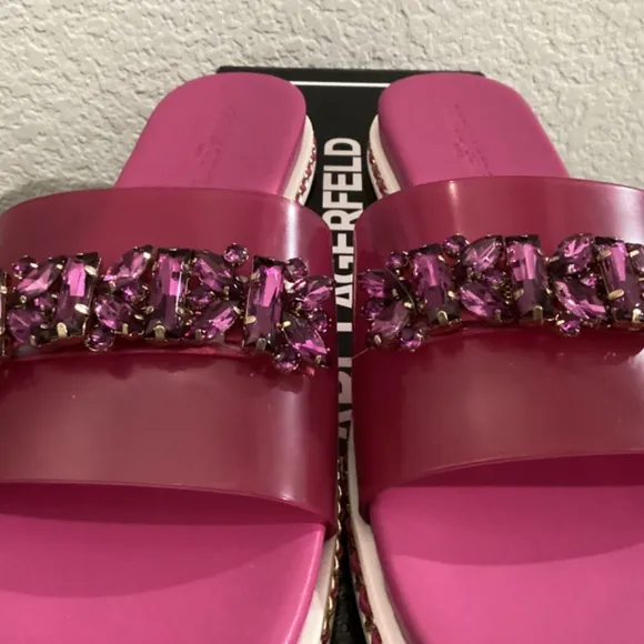 KARL LAGERFELD PARIS Women's Bijou Embellished Slide Sandals, size 7.5