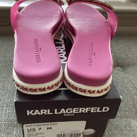 KARL LAGERFELD PARIS Women's Bijou Embellished Slide Sandals, size 7