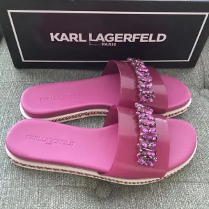 KARL LAGERFELD PARIS Women's Bijou Embellished Slide Sandals, size 7