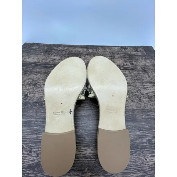 Karma Of Charme Magical C-ETNO Green 38 / 8 Buckle Fringe Slip On Sandals Flats