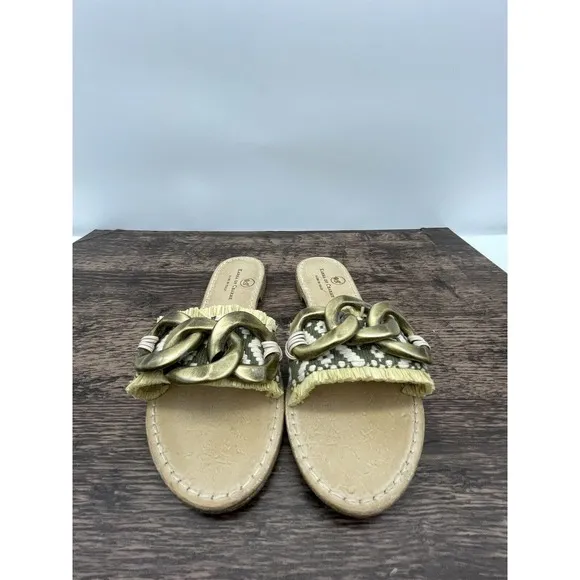 Karma Of Charme Magical C-ETNO Green 38 / 8 Buckle Fringe Slip On Sandals Flats