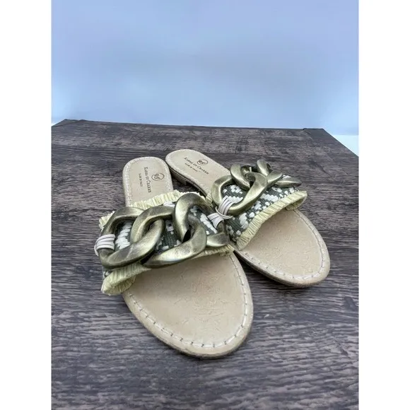 Karma Of Charme Magical C-ETNO Green 38 / 8 Buckle Fringe Slip On Sandals Flats