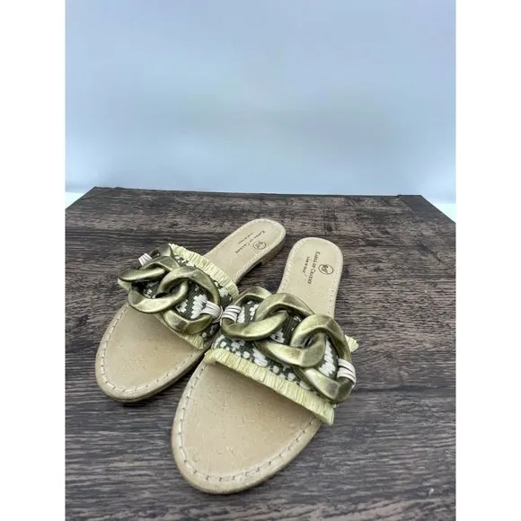 Karma Of Charme Magical C-ETNO Green 38 / 8 Buckle Fringe Slip On Sandals Flats