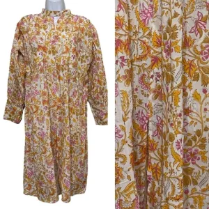 Karni dress women L floral midi mock neck long sleeves cottage-core boho fairy