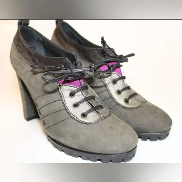Kate Italy Made Womens 35 5 Nubuck Leather Lace Up Oxfords Heels Vintage Excelle