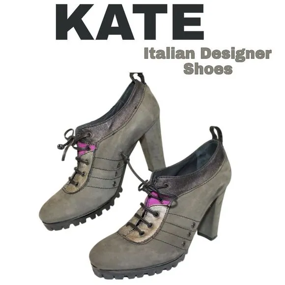 Kate Italy Made Womens 35 5 Nubuck Leather Lace Up Oxfords Heels Vintage Excelle