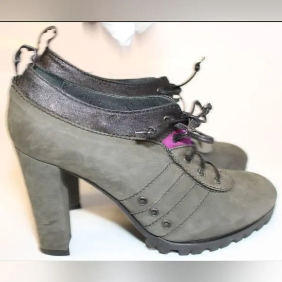 Kate Italy Made Womens 35 5 Nubuck Leather Lace Up Oxfords Heels Vintage Excelle