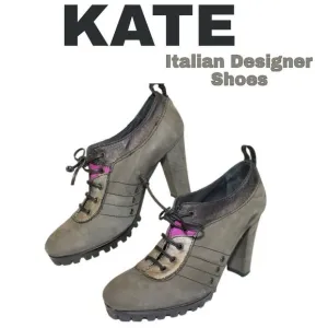 Kate Italy Made Womens 35 5 Nubuck Leather Lace Up Oxfords Heels Vintage Excelle