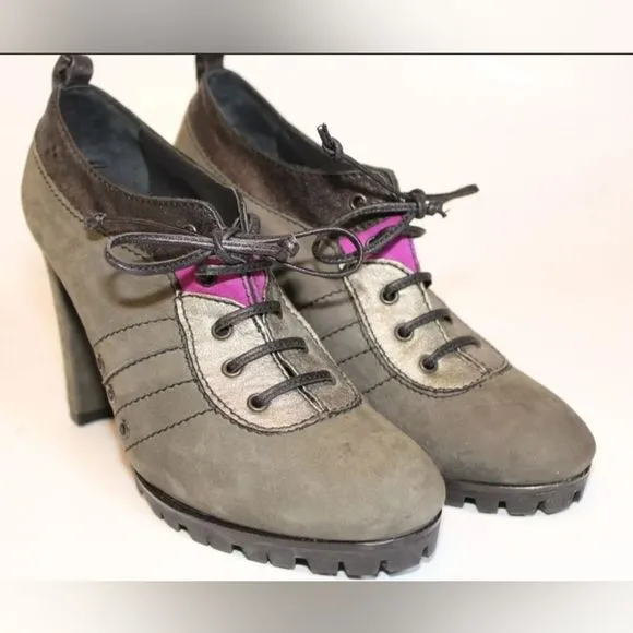 Kate Italy Made Womens 35 5 Nubuck Leather Lace Up Oxfords Heels Vintage Excelle