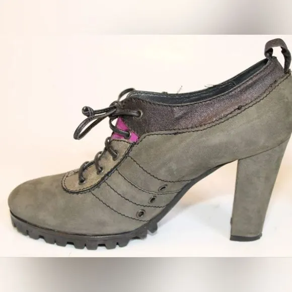 Kate Italy Made Womens 35 5 Nubuck Leather Lace Up Oxfords Heels Vintage Excelle