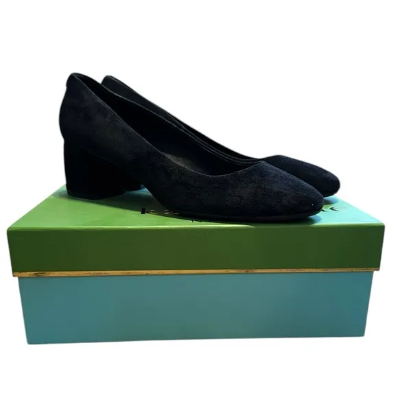 KATE SPADE Beverly black suede block heels size 10M with box