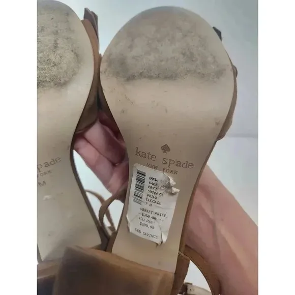 Kate Spade Brown Suede Block Heels Kiltie Fringe Cross Straps Size 7.