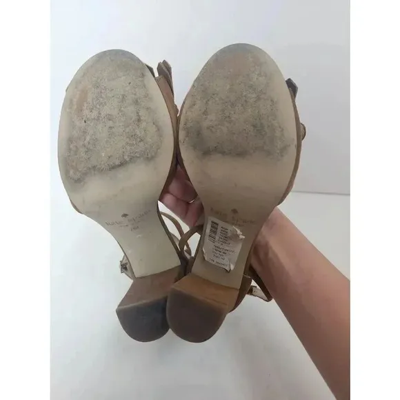 Kate Spade Brown Suede Block Heels Kiltie Fringe Cross Straps Size 7.