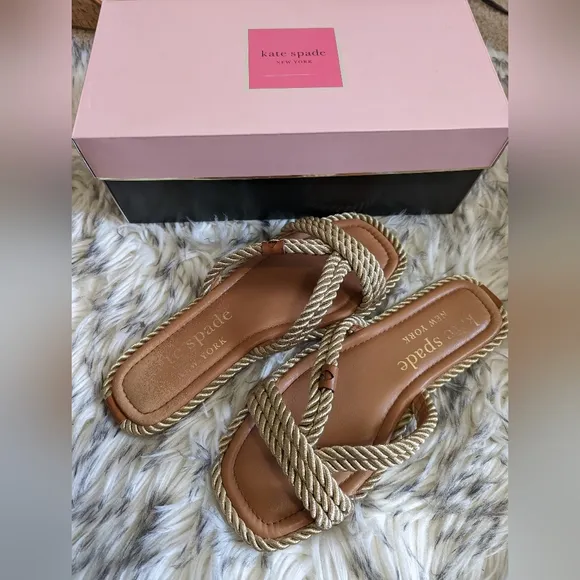 Kate Spade Captain's Cord Slide Sandals With Box