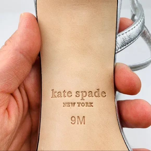 Kate Spade Giulia metallic glitter heels Flower silver open toe heels