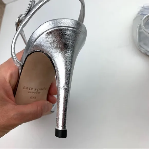 Kate Spade Giulia metallic glitter heels Flower silver open toe heels