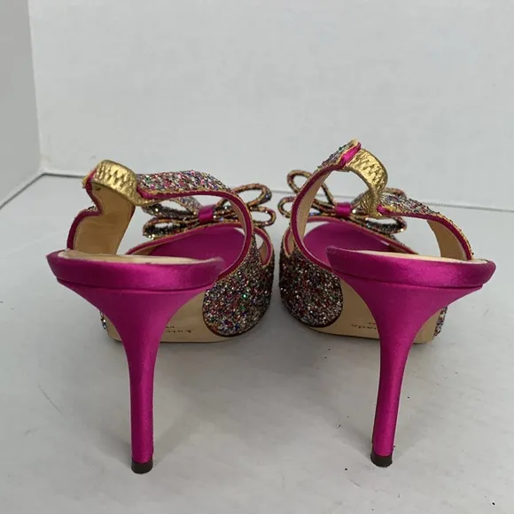 Kate Spade Glitter charm bow fuschia pink satin slingback heels