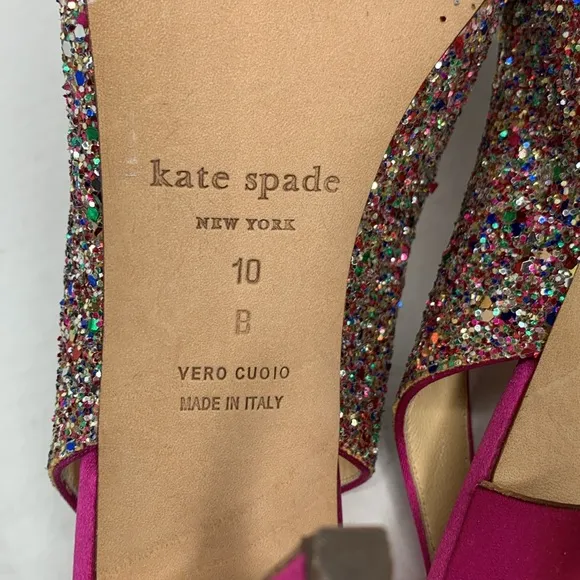 Kate Spade Glitter charm bow fuschia pink satin slingback heels