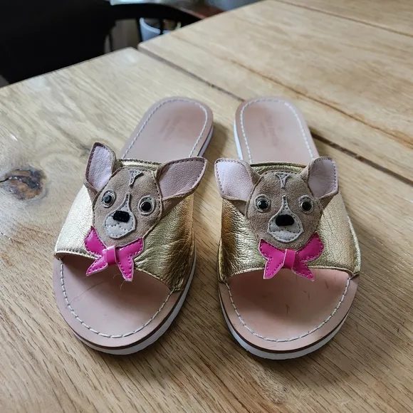 Kate Spade Isadore Chihuahua Dog Sandals Womens Size 7.5 RARE Y2K Slides Brown