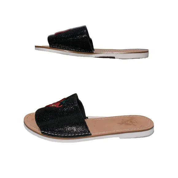 Kate Spade - Ixtapa Chili Pepper Slides, black w/embroidered chili peppers, 7.5