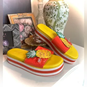 KATE SPADE NEW YORK Limoncello Pineapple Flatform Slides