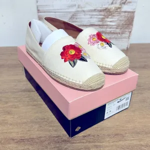 Kate spade nib espadrille dahlia mixed material cream canvas rhinestone flats