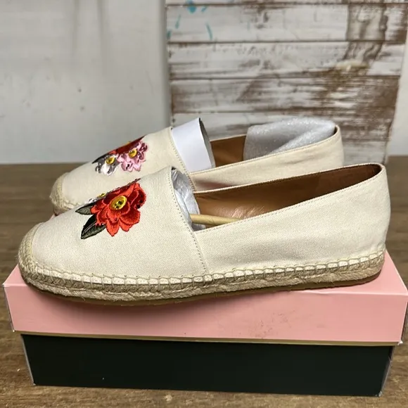 Kate spade nib espadrille dahlia mixed material cream canvas rhinestone flats