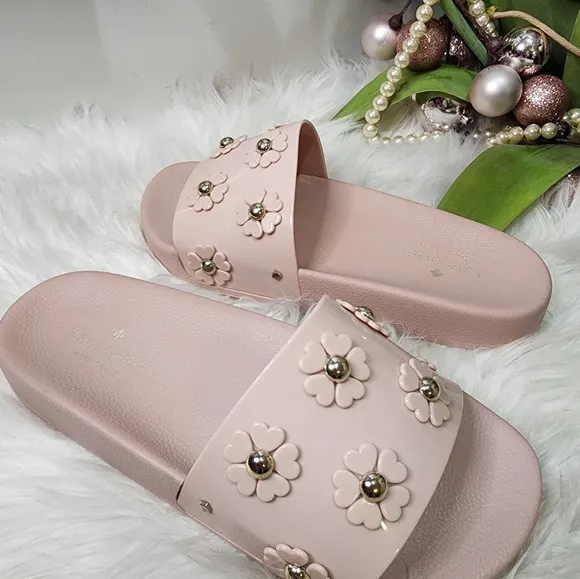 Kate Spade Spring Flower Embellished Slides size9 new