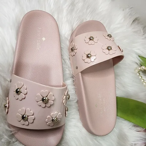 Kate Spade Spring Flower Embellished Slides size9 new