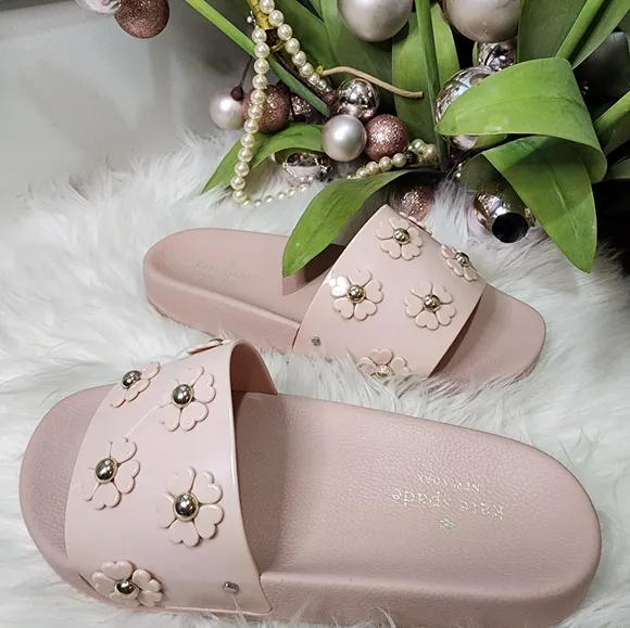 Kate Spade Spring Flower Embellished Slides size9 new
