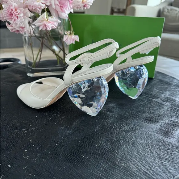 Kate Spade white Heels with Crystal Heel