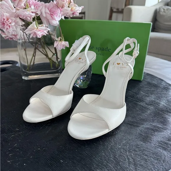 Kate Spade white Heels with Crystal Heel