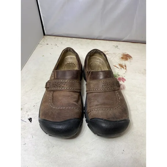 Keen Kaci Shoes Womens 6.5 Clog Mule Slip On Comfort Brown Leather Stitched